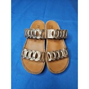 Pedro Garcia Gold Leather Sandals Braided Slide Wedge Metallic Double‎ Band 9.5